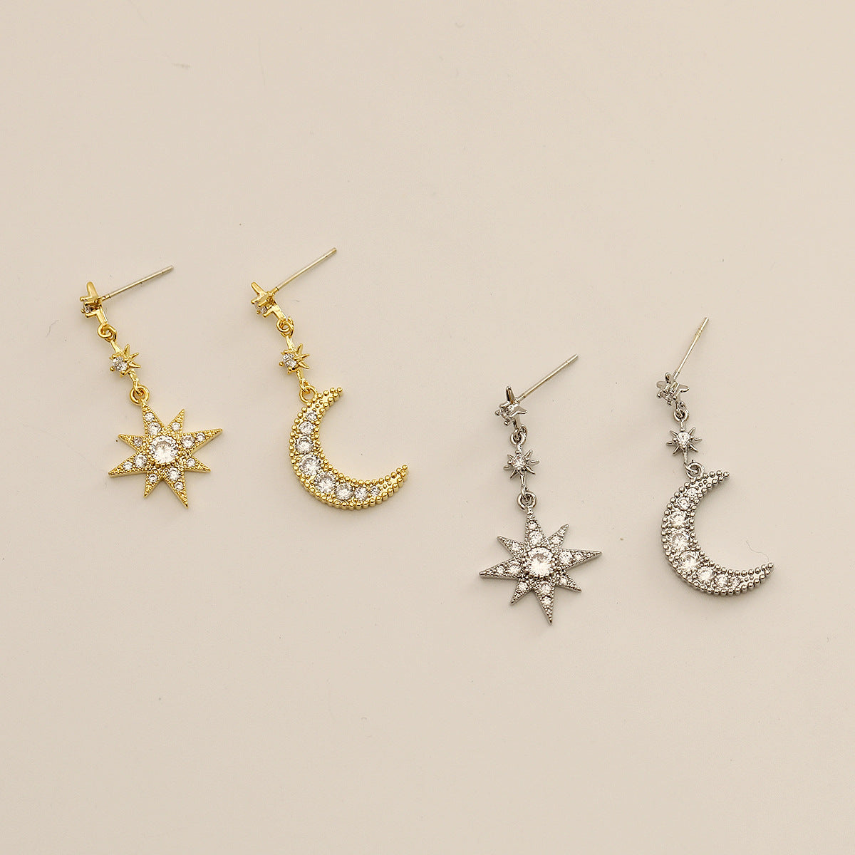 Light Luxury Super Shining Star Moon Zircon Asymmetric Rings