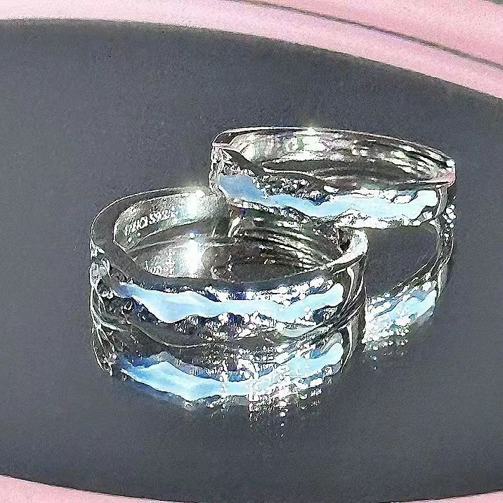 Light Series Sier Enamel Luminous Land Girlfriends Index Finger Aurora Rings