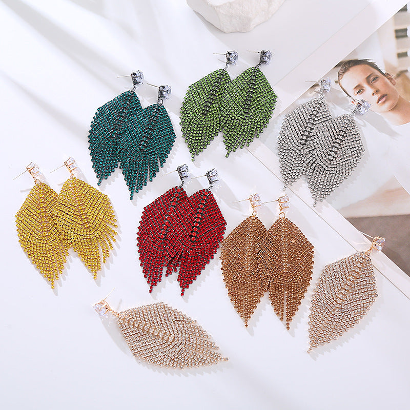 Women's Leaf-shaped Tassel For Fashionable Temperamental Niche Earrings