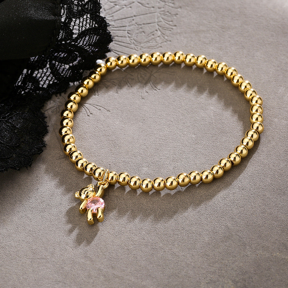 Style Copper Gold Plated Zircon Bear Bead Pendants