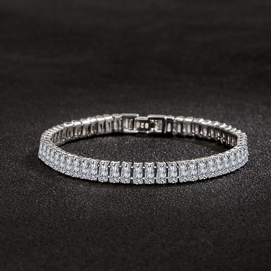 Simple Stylish And Unique Zircon Rectangular Sier Bracelets