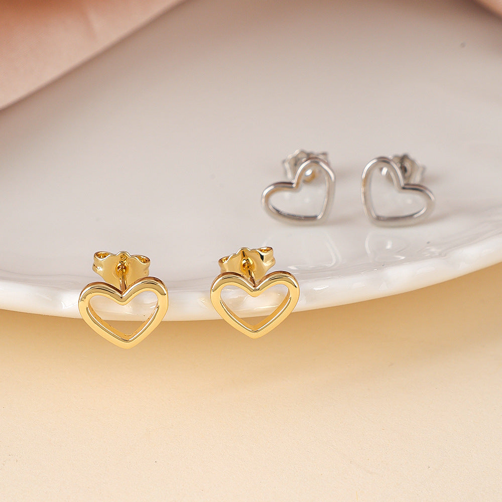 Women's Sier For Hollow Heart-shaped Peach Heart Stud Earrings