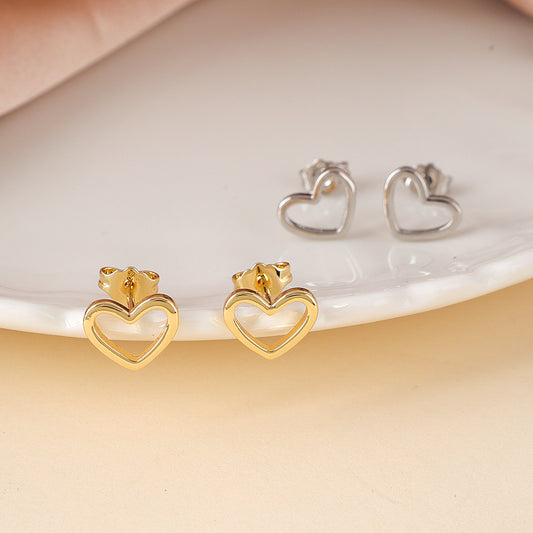 Women's Sier For Hollow Heart-shaped Peach Heart Stud Earrings