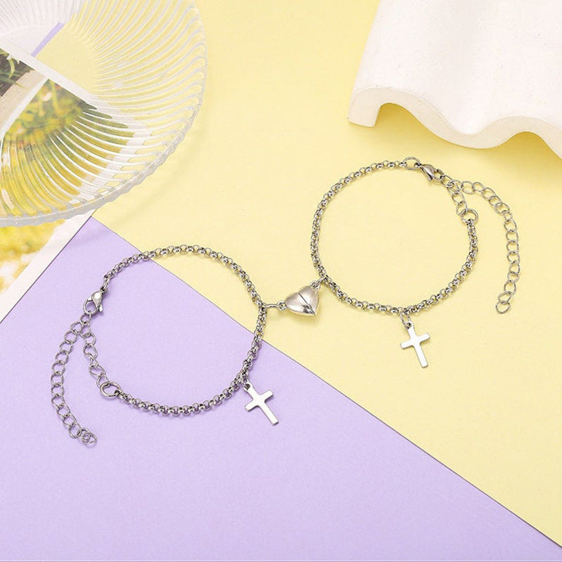 Trendy Unique Cross Pendant Simple Romantic Love Magnet Bracelets