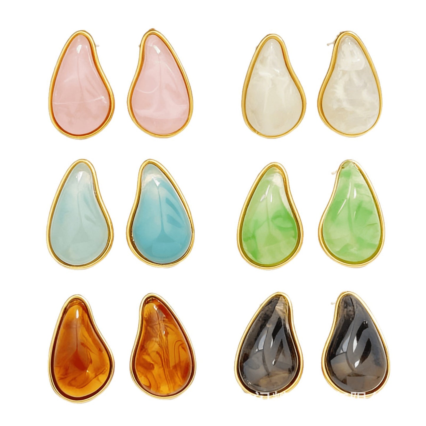 French Retro Drop-shaped Resin Stone Textured Niche Stud Earrings