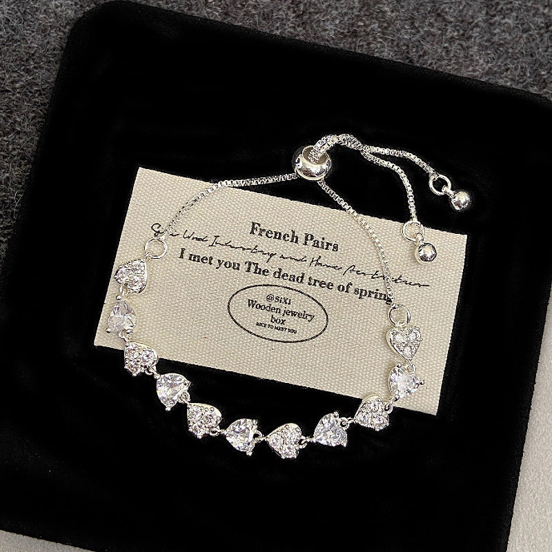 Women's Pearl Full Zirconium Bow Love Pull Exquisite Design Bracelet