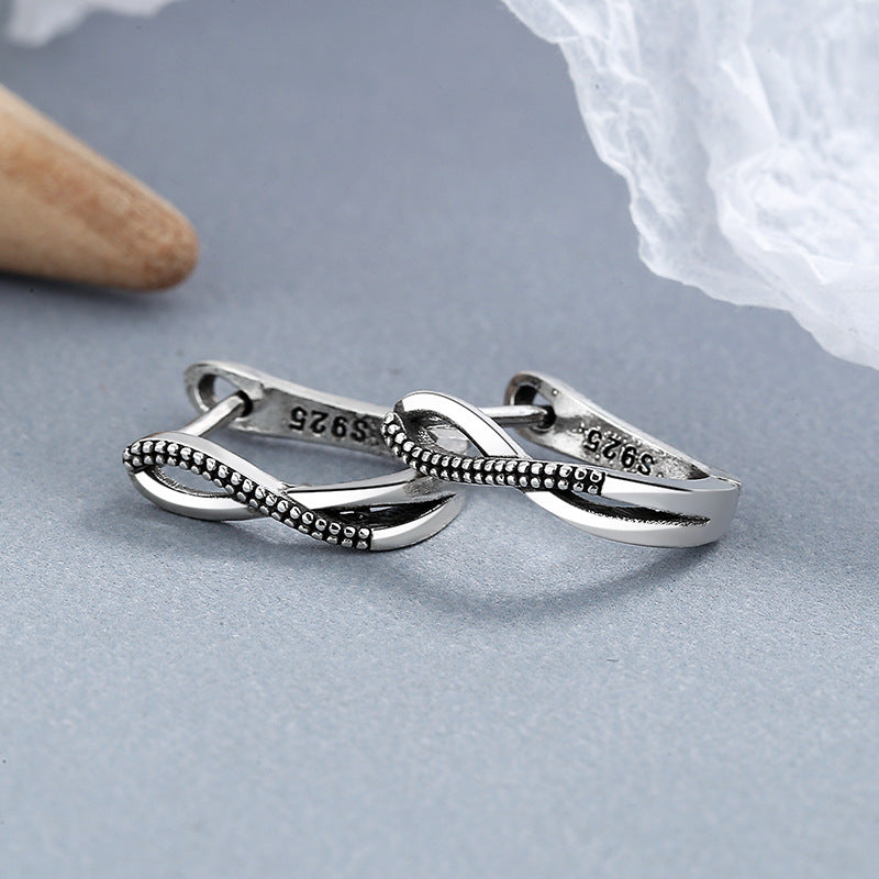 Women's Korean Fashion Imitation Thai Sier Clip Cross Diamond Retro High Earrings
