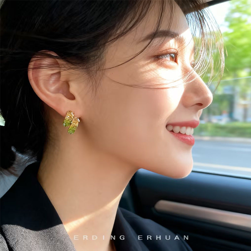 Women's Crystal Hand-made Design Sier-plated Needle Plated Stud Earrings