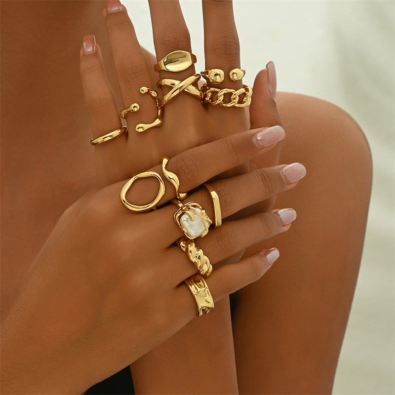 Women's Combined Fashion Liquid Lava Flower Irregular Rings