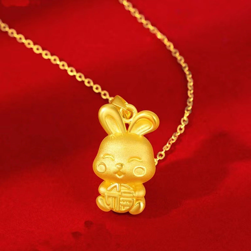 Women's Placer Gold Lucky Rabbit Pendant Cute Bunny Necklaces