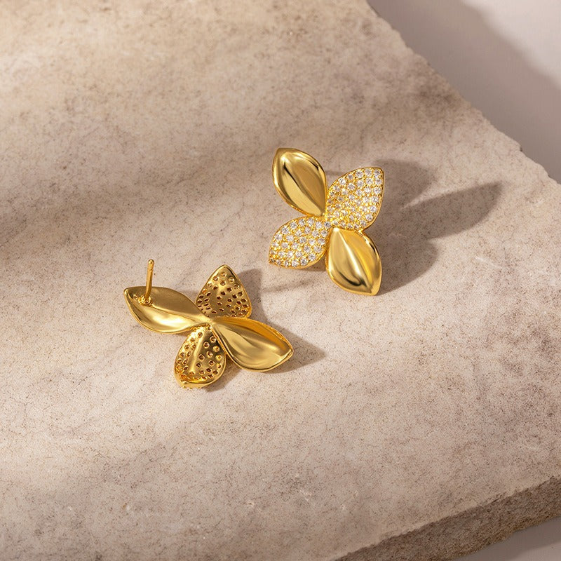 Zircon Flower Fashion Commuter Cold Temperament Entry Lux High Stud Earrings