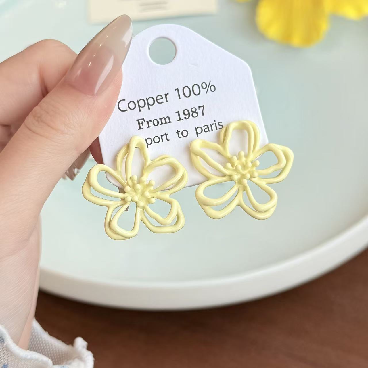 Yellow Macaron Flower Female Sweet Fresh Earrings
