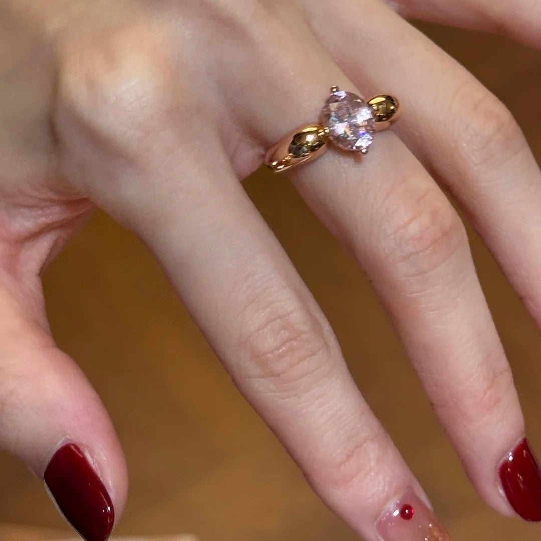 Women's Elegant Index Finger Advanced Super Exquisite Shining Diamond Peach Oolong Ring