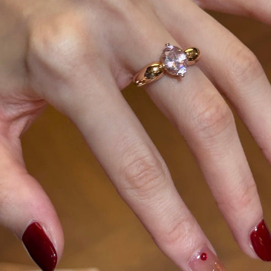 Women's Elegant Index Finger Advanced Super Exquisite Shining Diamond Peach Oolong Ring