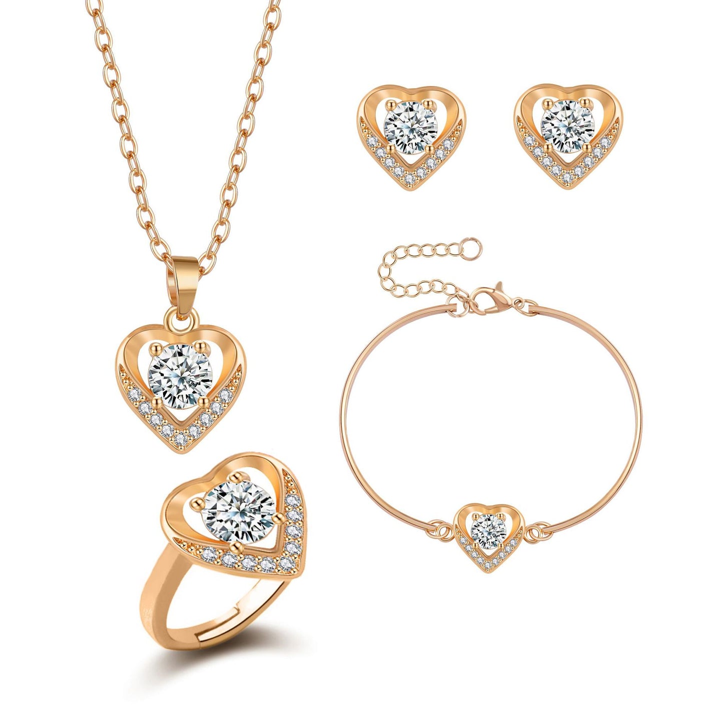 Copper Material Slightly Inlaid Zircon Gold Plated Peach Heart Foreign Necklaces
