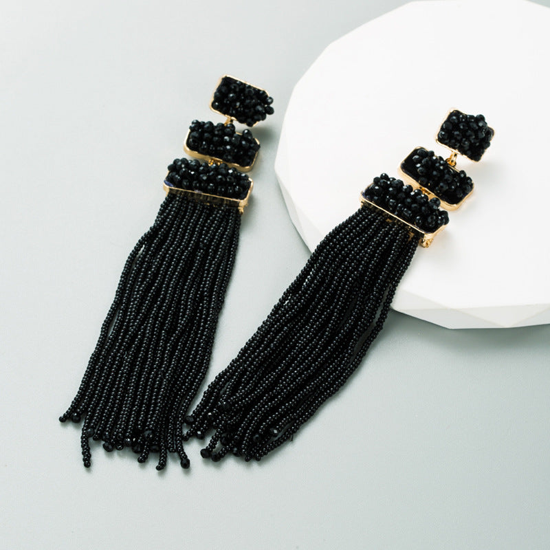 Women's Exaggerated Trendy Bohemian Style Bead Long Earrings