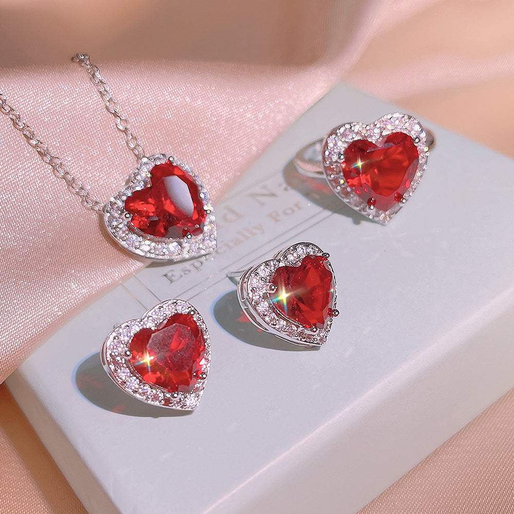 Trendy Women's Natural Garnet Three-piece Gift Earrings