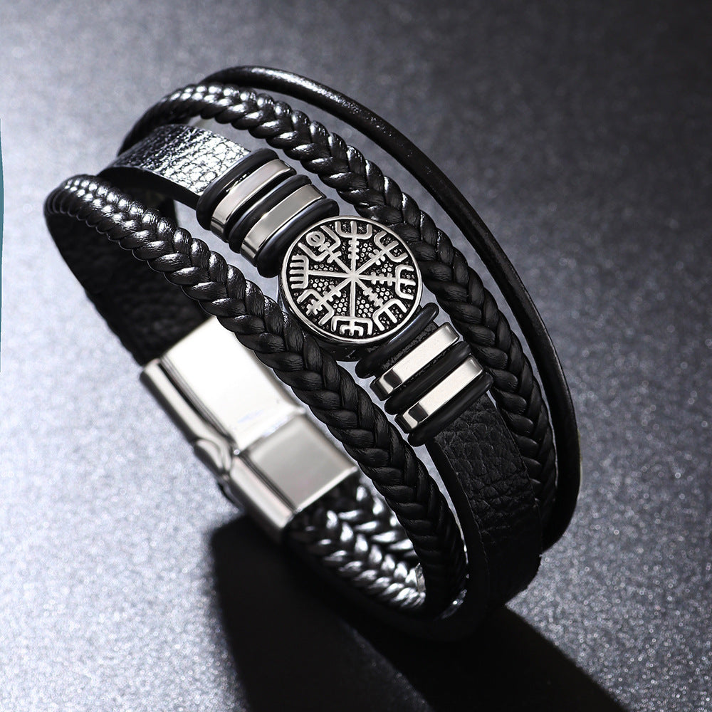 Herren-Leder-String-Mode-Punk-Trend-Kompass-Armbänder