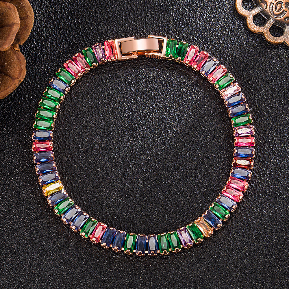 Women's Fashion Colorful Zirconium High-grade Ornament Rectangular Bracelets