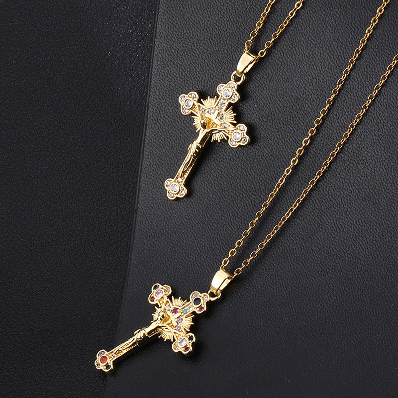 Color Retro Personality Cross Pendant Portrait Clavicle Necklaces