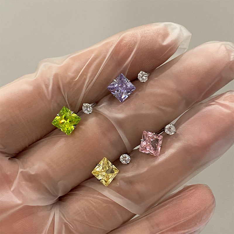 Super Flash Square Zircon Internal Thread No Need To Take Rings