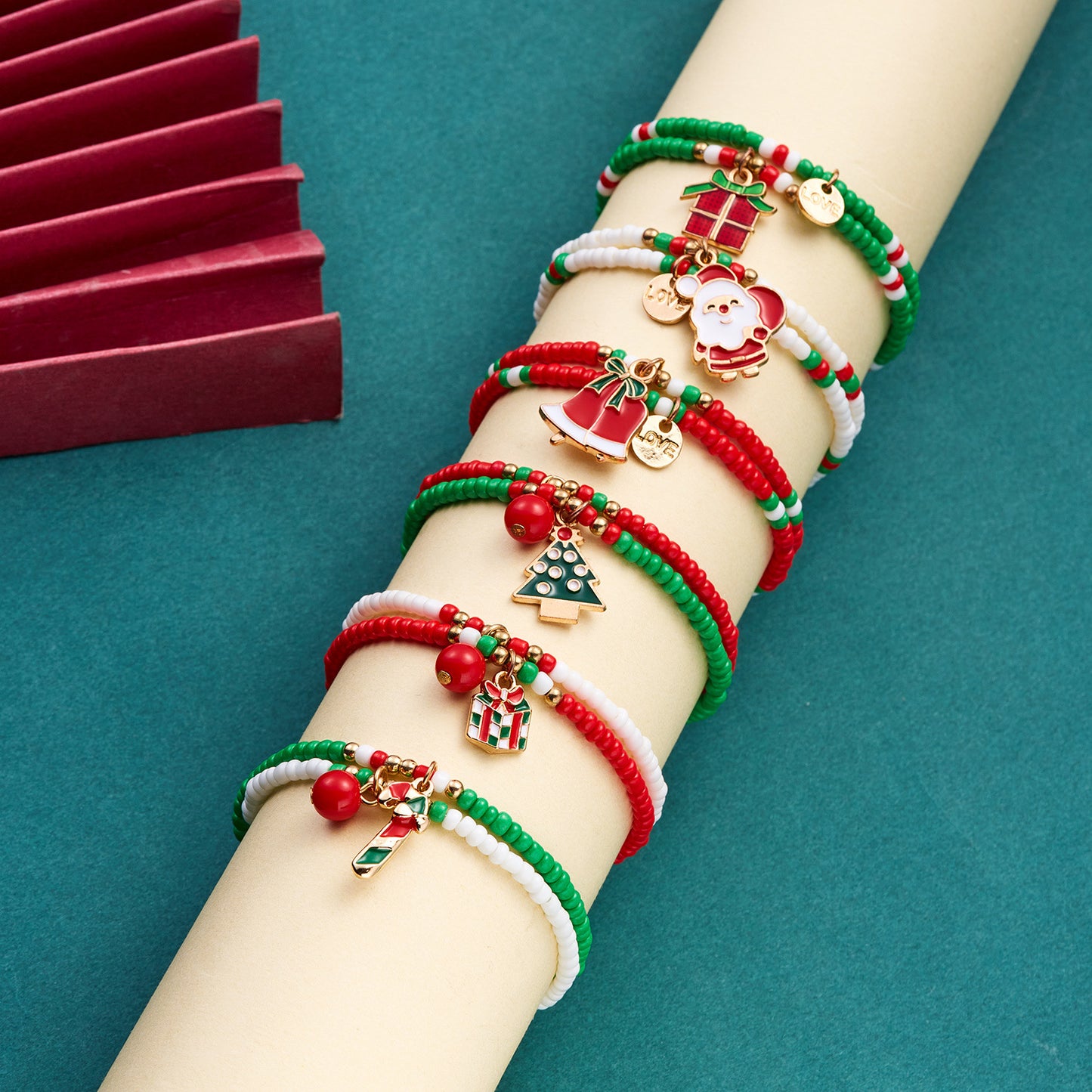 Creative Christmas Holiday Santa Claus Beads Bracelets