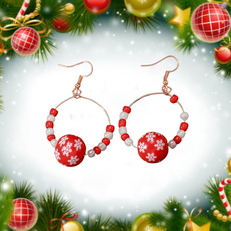 Autumn Christmas Personalized Creative Tree Snowflake Wooden Bead Earrings