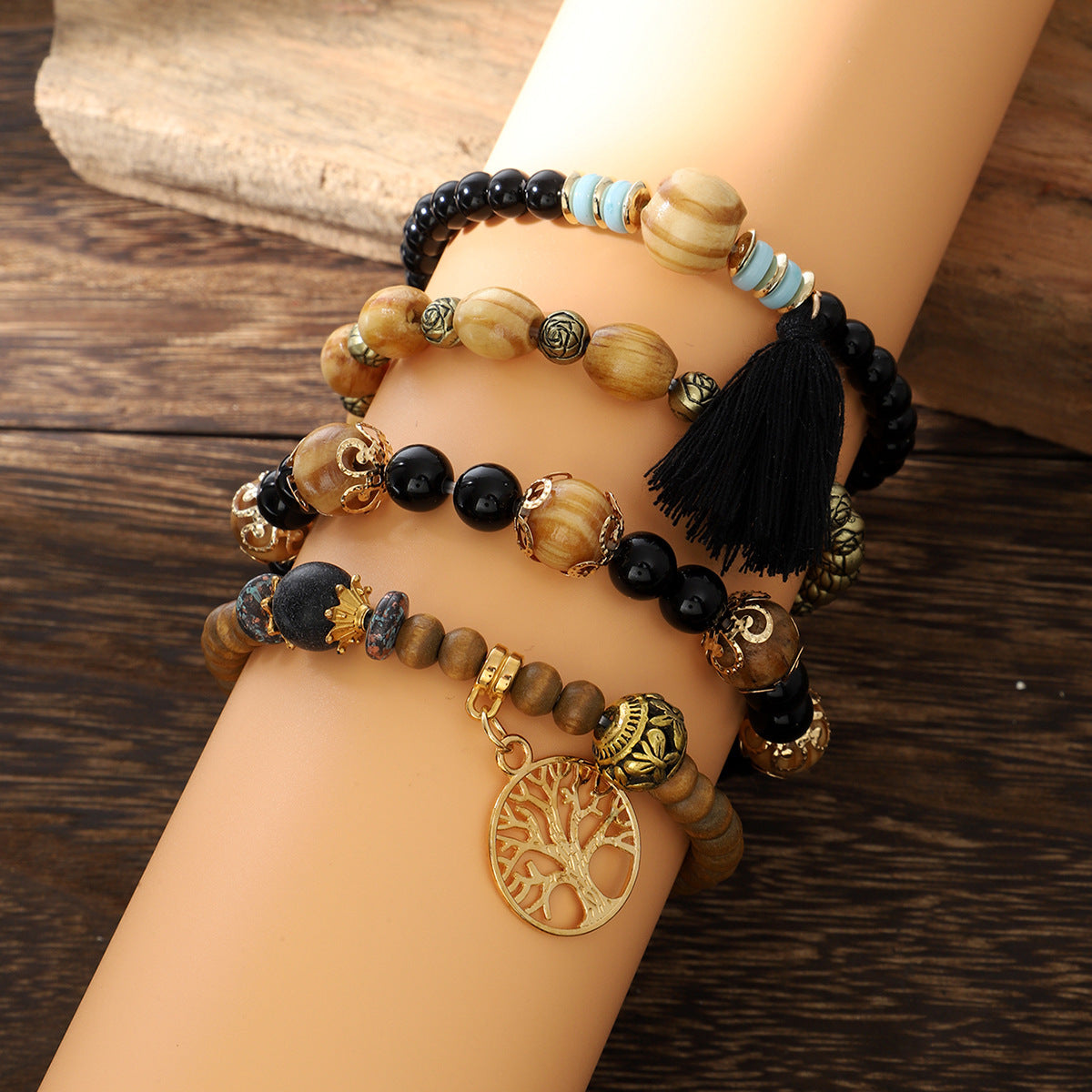 Bohemian Style Tree Of Life Wooden Bead Bracelets