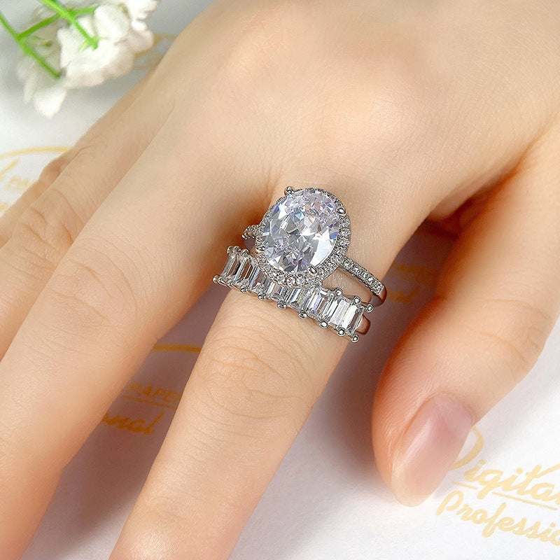 Super Flash Princess Set Oval Diamond Halo Zircon Rings