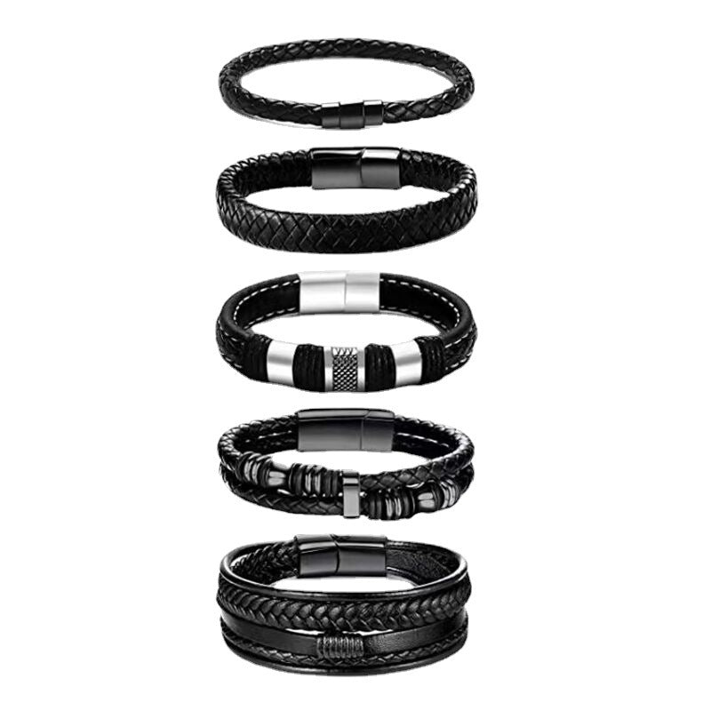 Men's Leather Fashion Popular Woven Magnetic Snap Bracelets