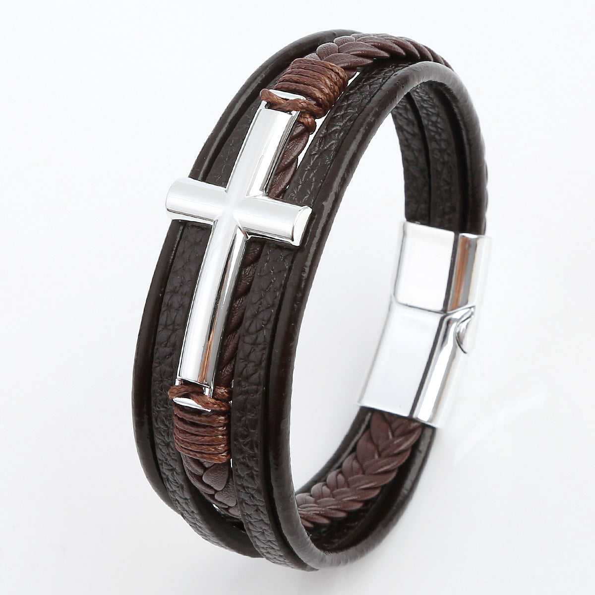 Men's Leather Hand-woven Alloy Magnetic Buckle Bangle Bracelets