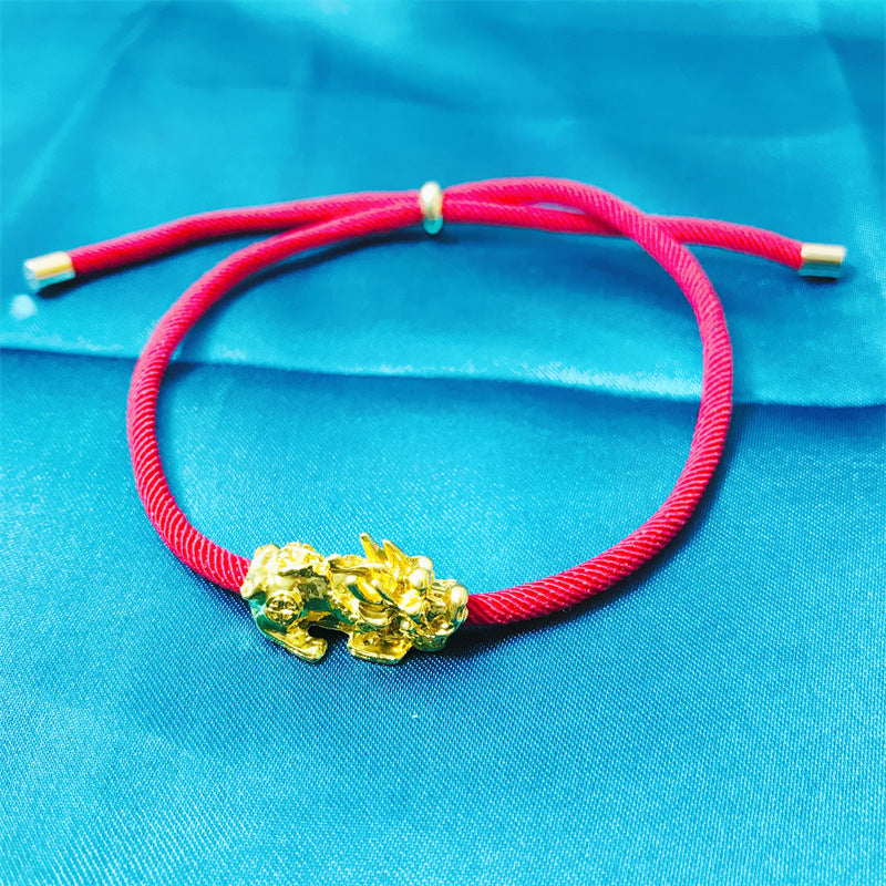 Simple Red Rope Gold-plated Lucky Beads Bracelets