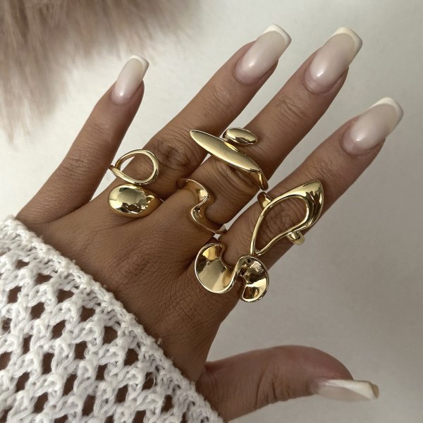 Women's Combined Fashion Liquid Lava Flower Irregular Rings