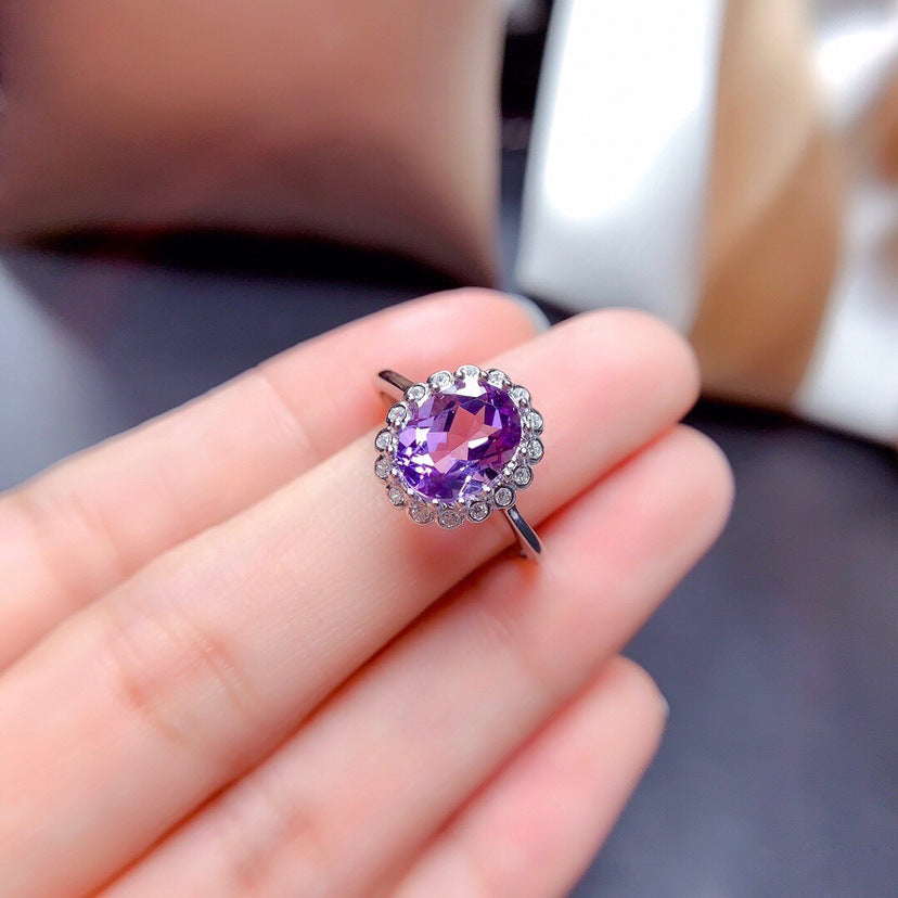 Women's Korean Elegant Oval Amethyst Colored Gems Open Jewelry Set