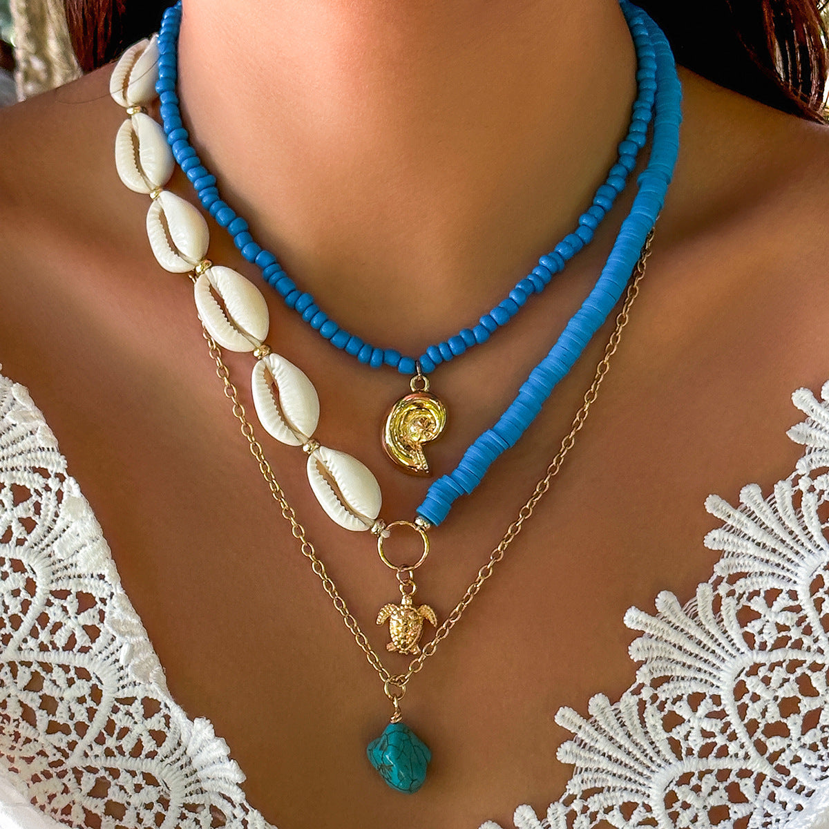 Women's Ornament Ocean Style Shell Conch Tassel Twin Necklaces