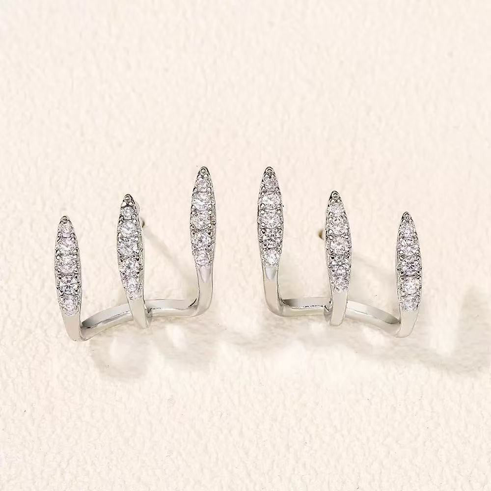 Simple Multiple Ear Diamond Inlaid Cold Wind Earrings