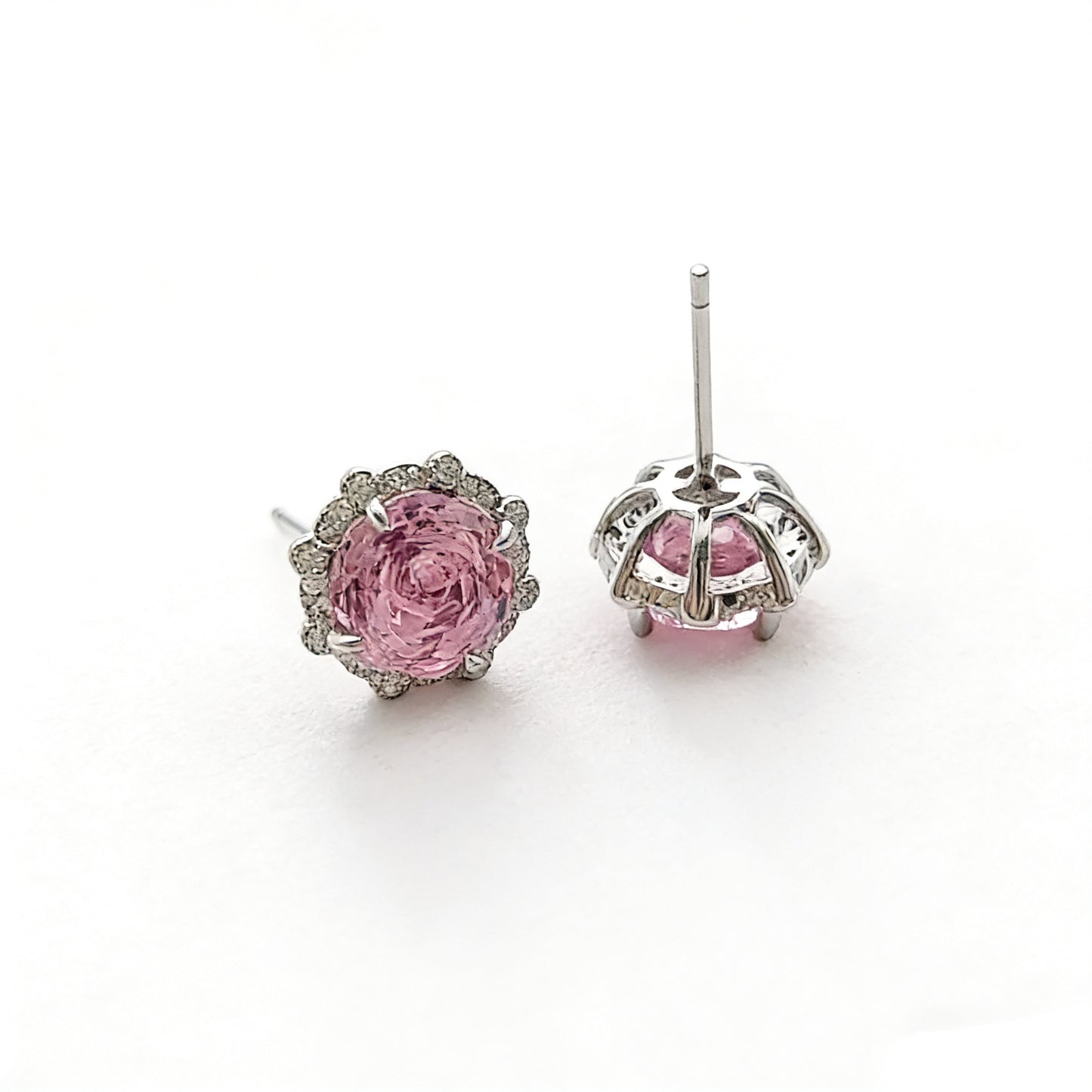 Women's Millennium Rose Cut Pink Diamond Zircon High Carbon Rhinestone Ear Jewelry Set