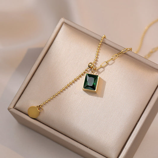 Female Emerald Zircon Geometric Special Interest Light Luxury Design Necklaces