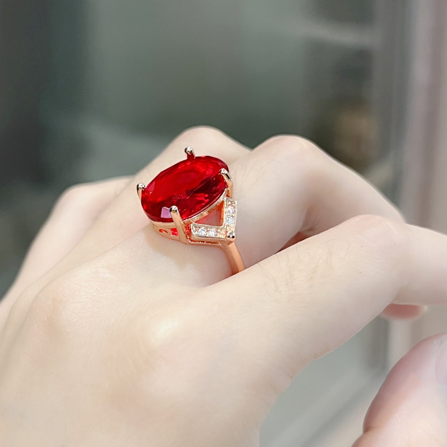 Luxury Colored Gems Red Rhinestone Imitation Rings