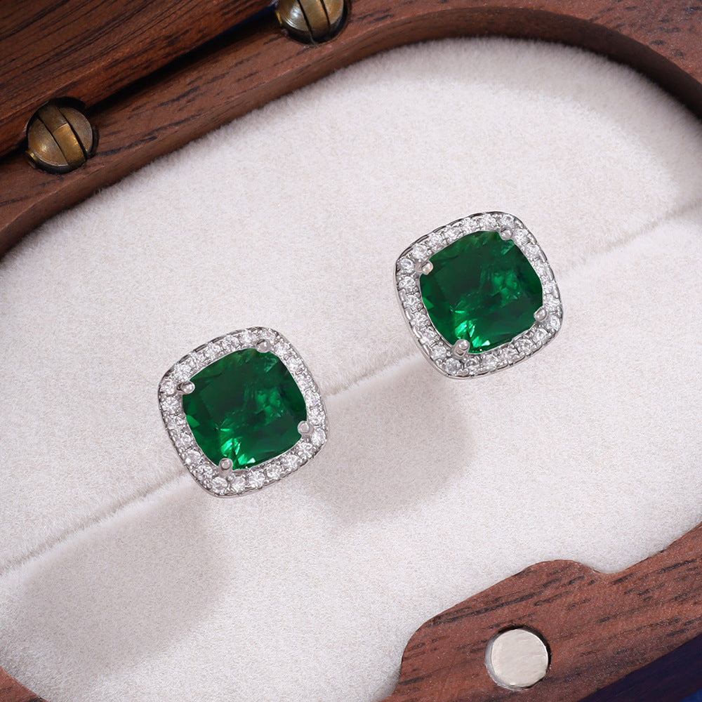 Simple Design Colorful Crystals Super Flash Square Female Fresh Stud Earrings