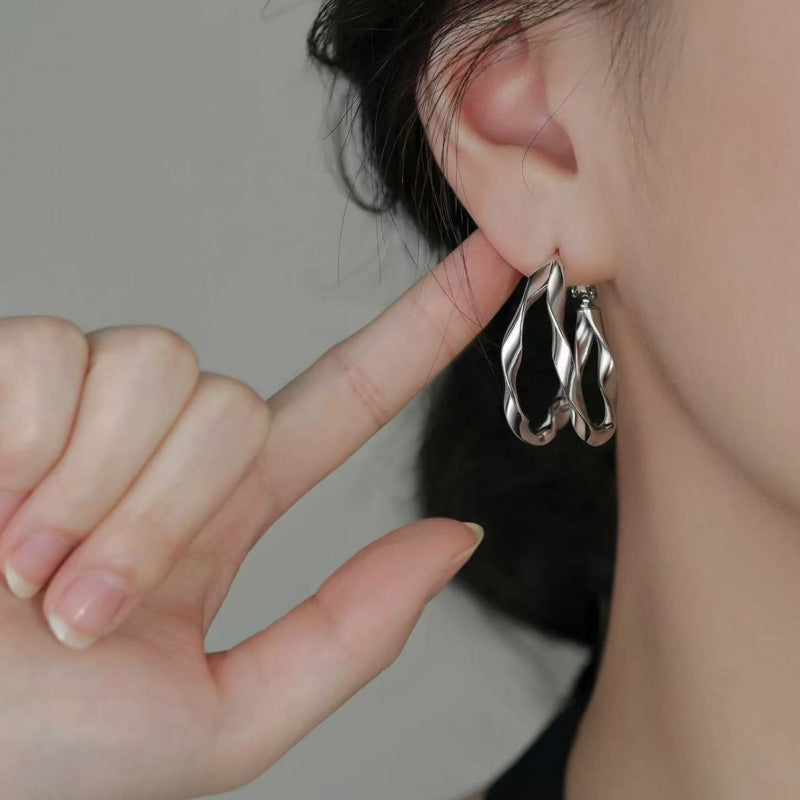 Women's Sier Needle Double Layer Round High-grade Earrings