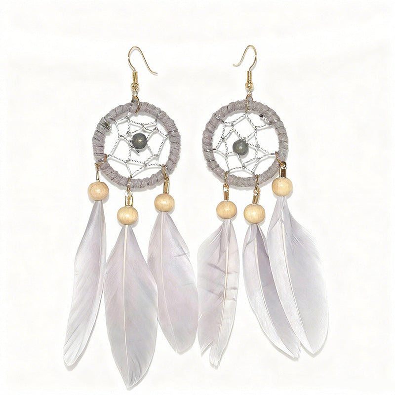 Bohemian Feather Niche Design Red Chinese Style Earrings