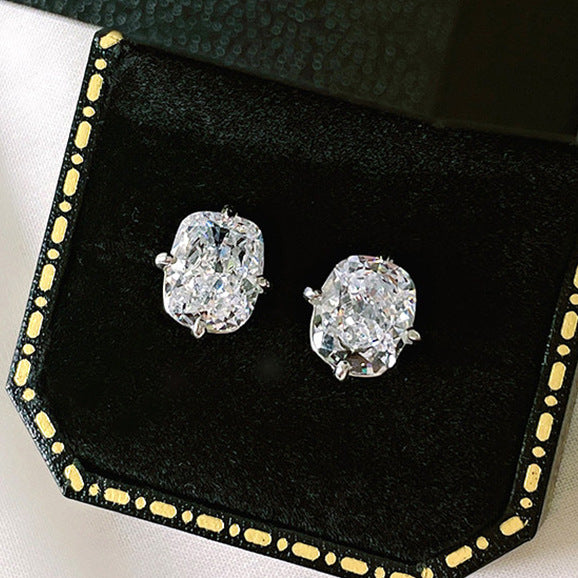 To Ice Flower Long Pillow-shaped White Zirconium Simple Single Diamond Stud Earrings