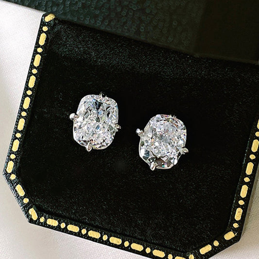 To Ice Flower Long Pillow-shaped White Zirconium Simple Single Diamond Stud Earrings