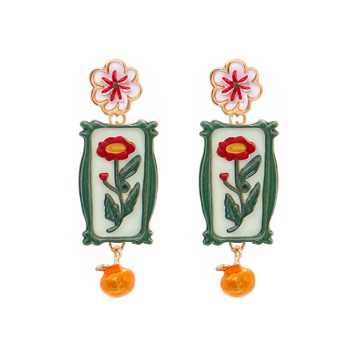 Fashion Painted Flower Orange Fresh Pastoral Style Fruit Rings