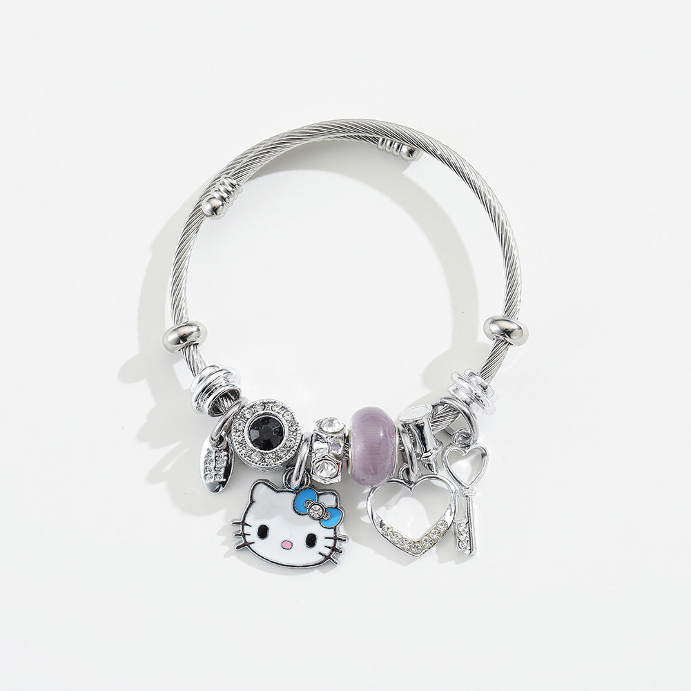 Bracelets en acier inoxydable pour copines de style Mori, chat mignon