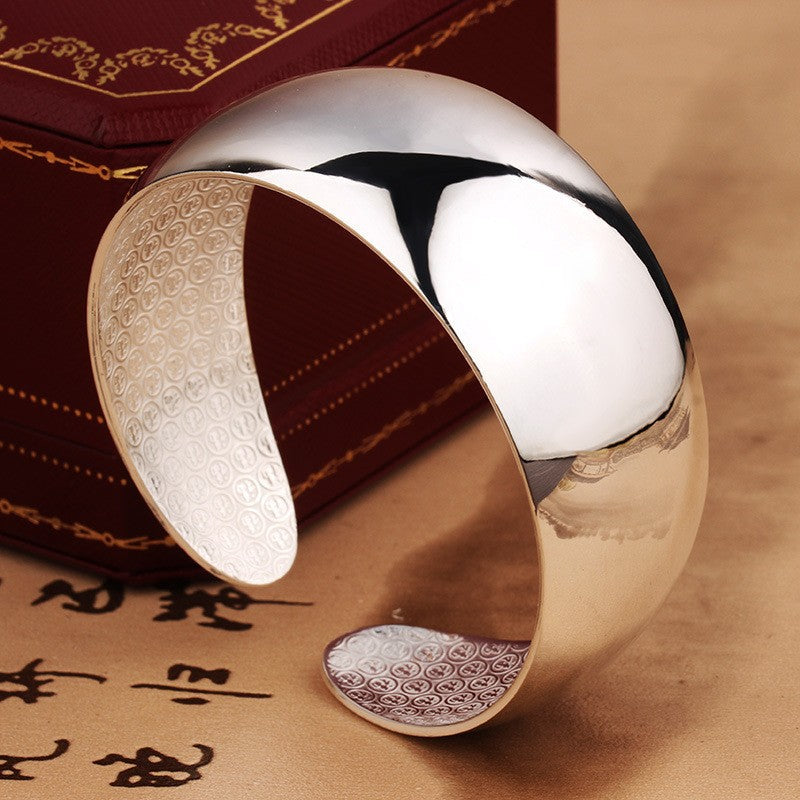 Women's Fu Character Ethnic Style Sier Sterling Light Wide Face Stylish Bracelet