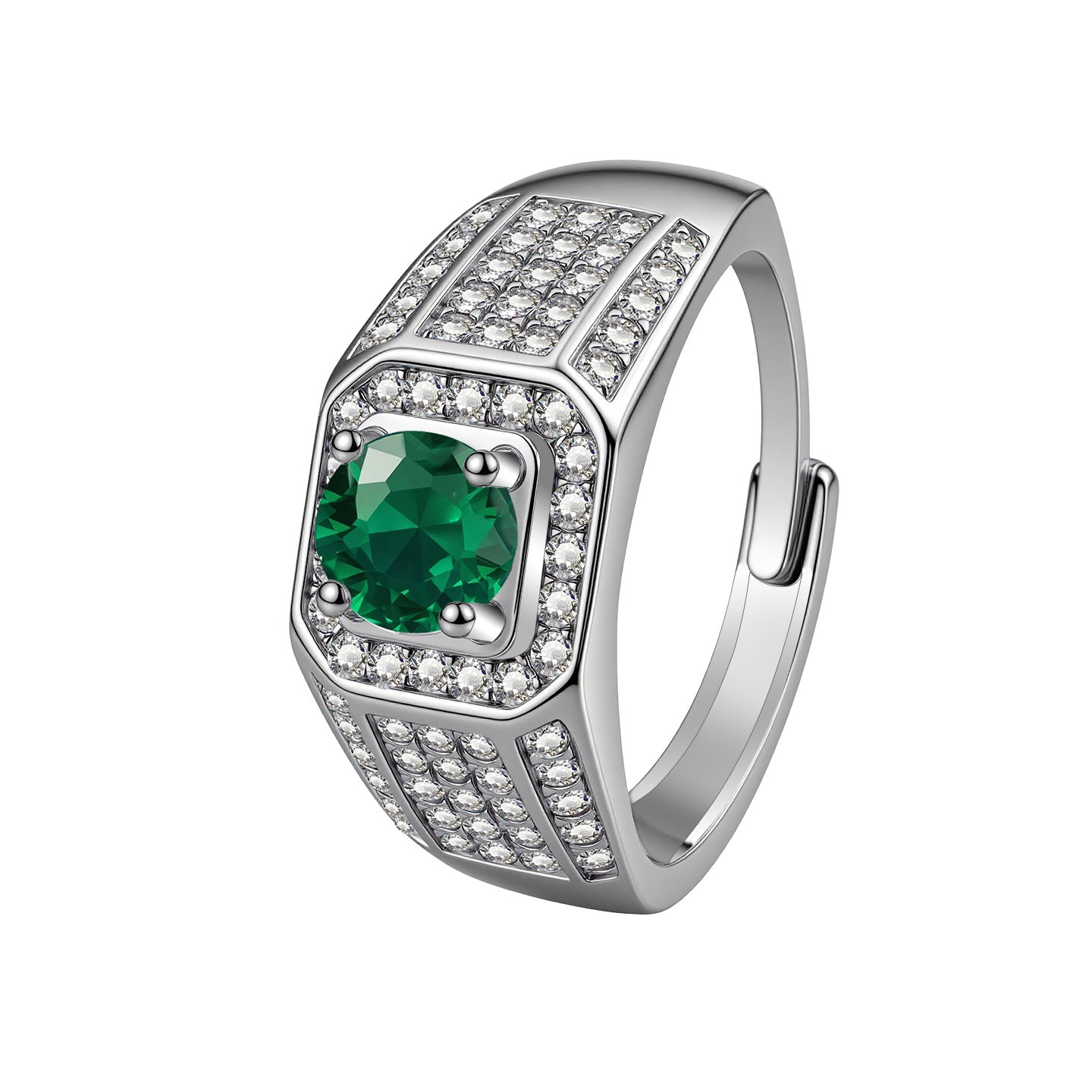 Men's Plated White Gold Business Opening Light Luxury Full Diamond Ring