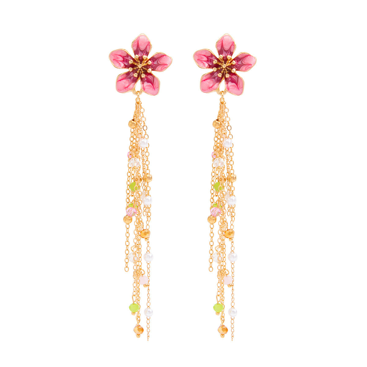 Sweet Fresh Holiday Imitation Pearl Tassel Pastoral Stud Earrings