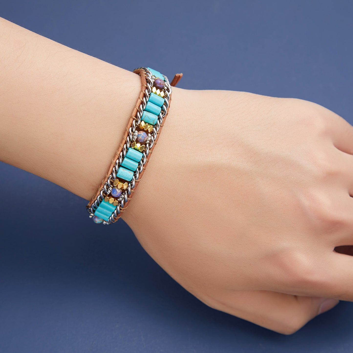 Style Turquoise Natural Stone Chain Woven Bracelets